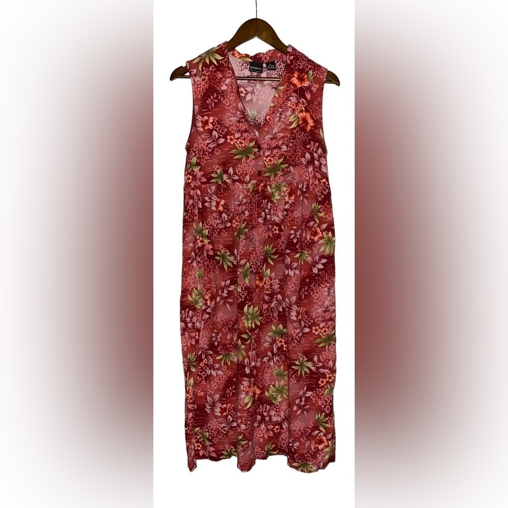 Erika Floral Women‎ Dress PL Multicolored Sleeveless Button Down Tropical Summer